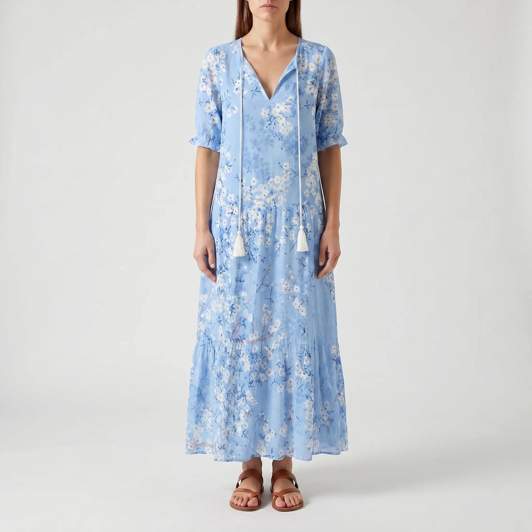 Women's Boho Maxi Dress - Casual Summer V Neck Sundress