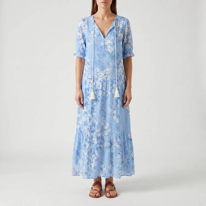 Women's Boho Maxi Dress - Casual Summer V Neck Sundress