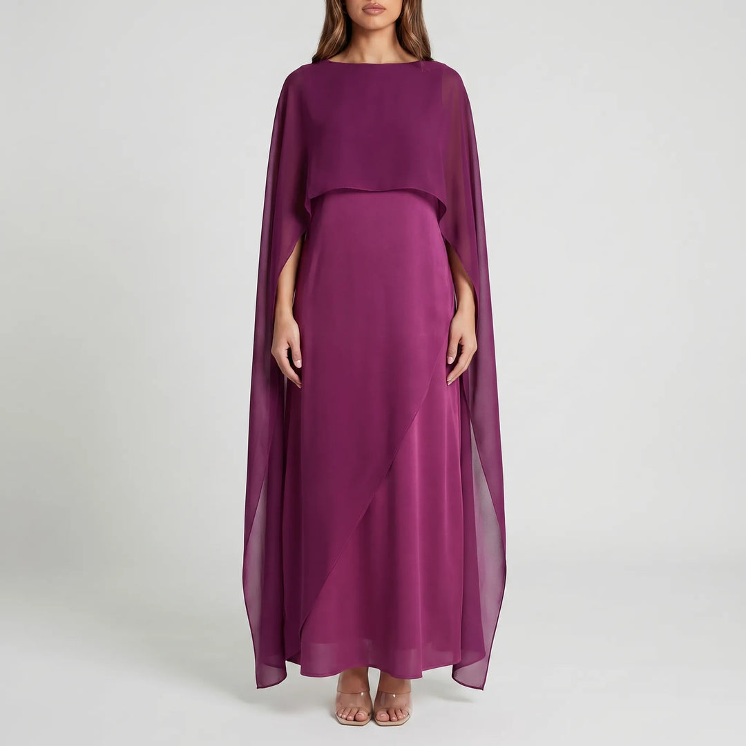 Women's Cape Maxi Dress - Elegant Flowing for Wedding Guest