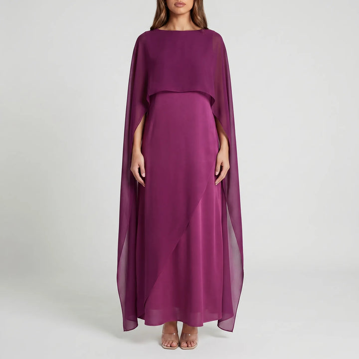 Women's Cape Maxi Dress - Elegant Flowing for Wedding Guest