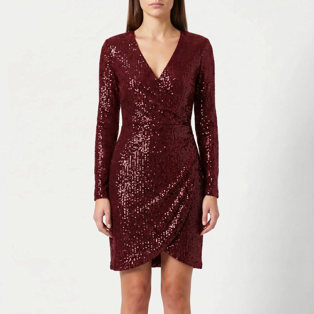 Women's Sparkle Wrap Dress - V Neck with Long Sleeve