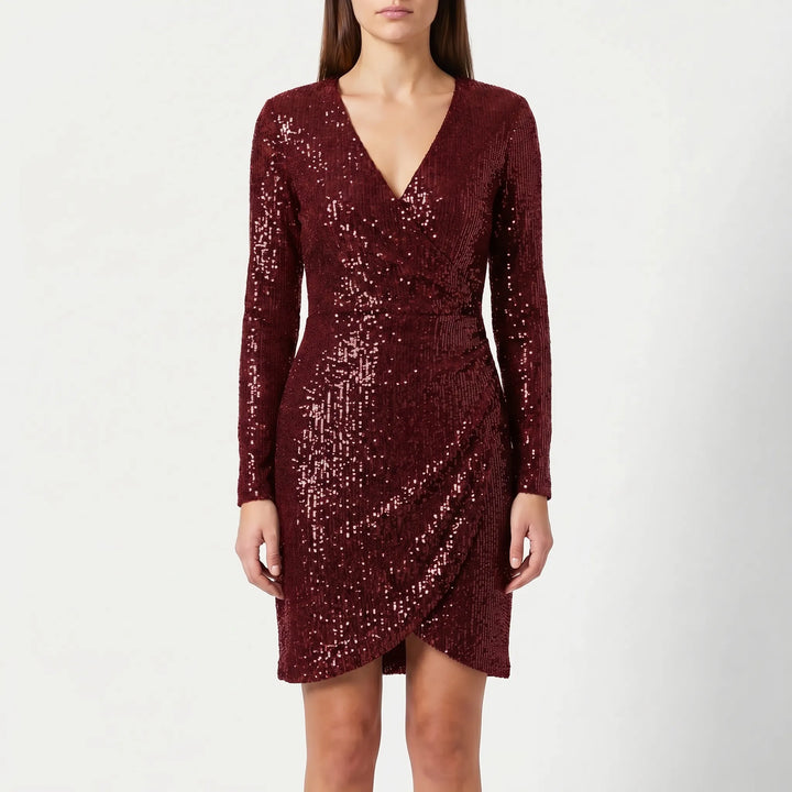 Women's Sparkle Wrap Dress - V Neck with Long Sleeve
