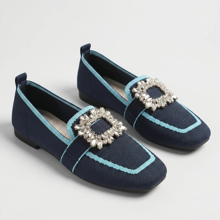 Women's Elegant Slip On Loafers - Square Toe with Buckle Detail