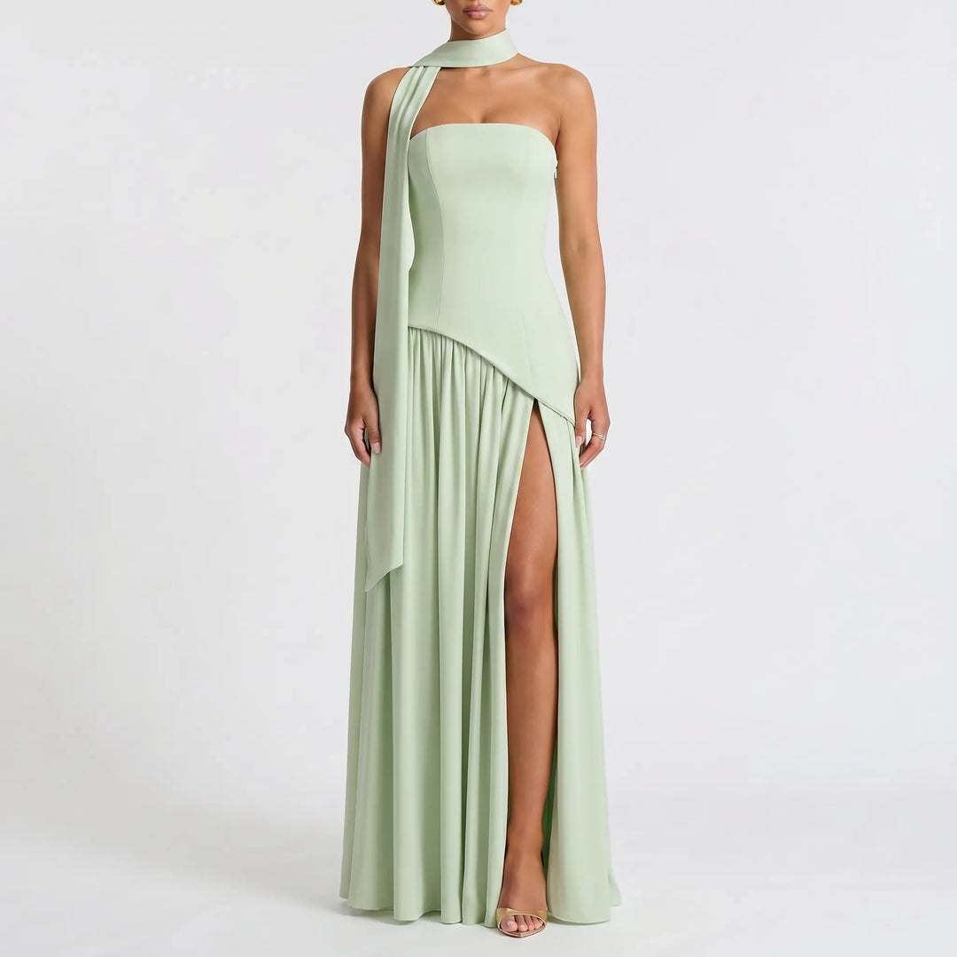 Women's Strapless Maxi Dress - High Low for Wedding Guest