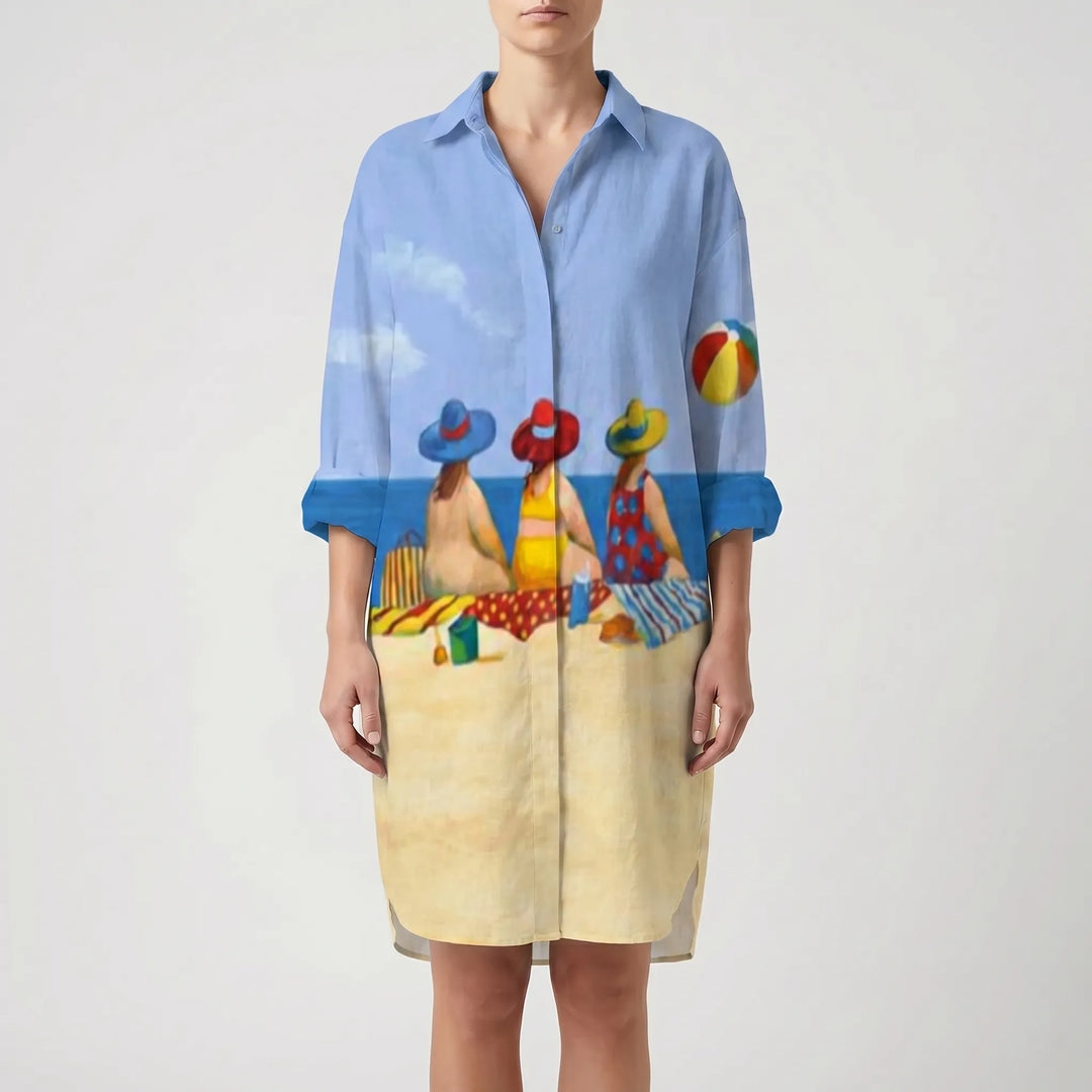 Women's Printed Shirt Dress - Casual Summer Button Down