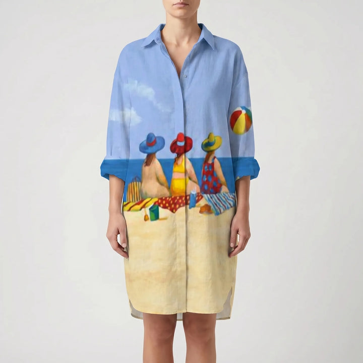 Women's Printed Shirt Dress - Casual Summer Button Down