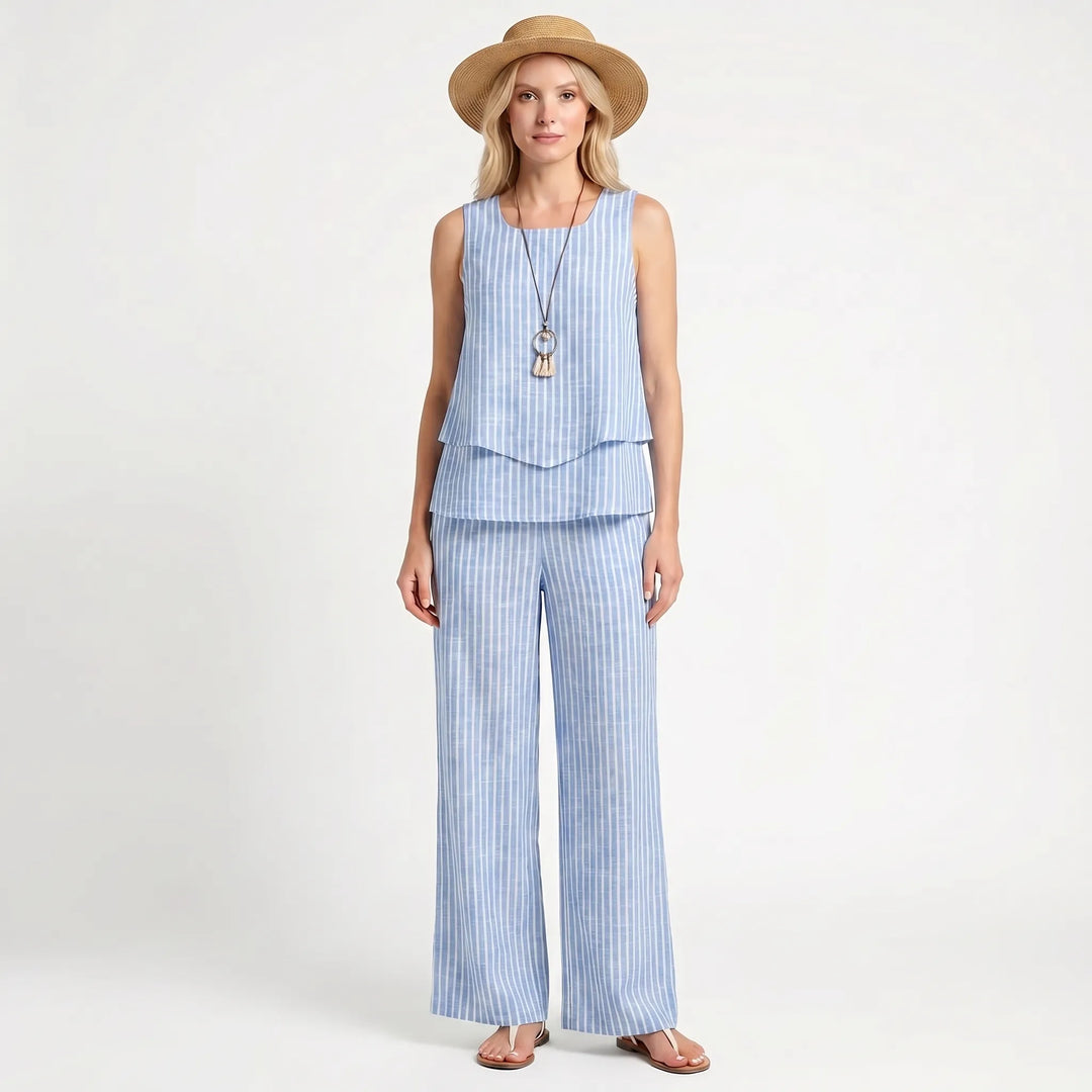 Women's Top and Wide Leg Pants Set - 2 Piece Outfit for Summer