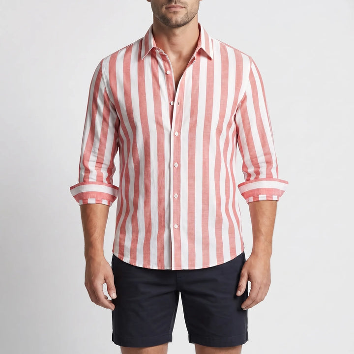 Men's Striped Long Sleeve Shirt - Casual Summer Button Down