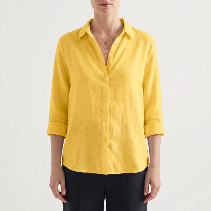 Women's Summer Button Down Blouse - Casual Relaxed Long Sleeve Top