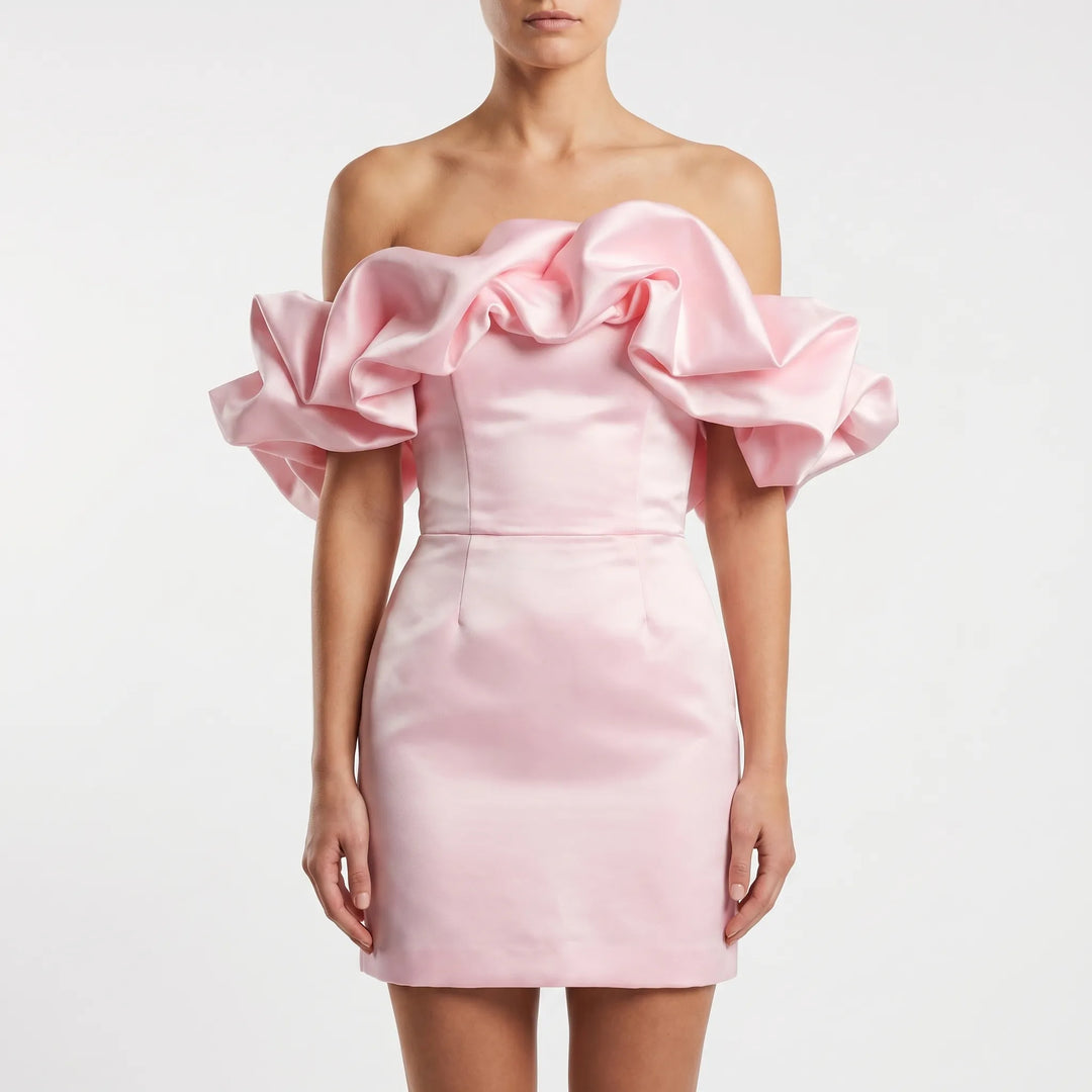 Women's Off Shoulder Mini Dress - Ruffle Detail for Wedding Guest