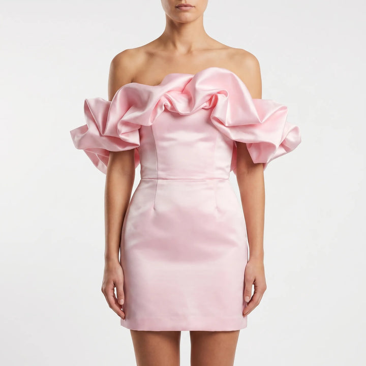 Women's Off Shoulder Mini Dress - Ruffle Detail for Wedding Guest