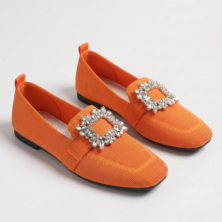 Women's Elegant Slip On Loafers - Square Toe with Buckle Detail