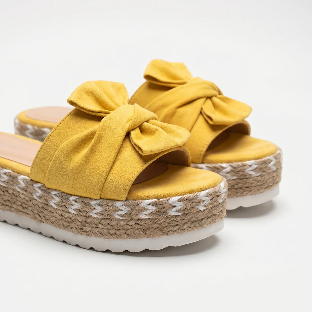 Women's Platform Slide Sandals - Bow Detail for Summer