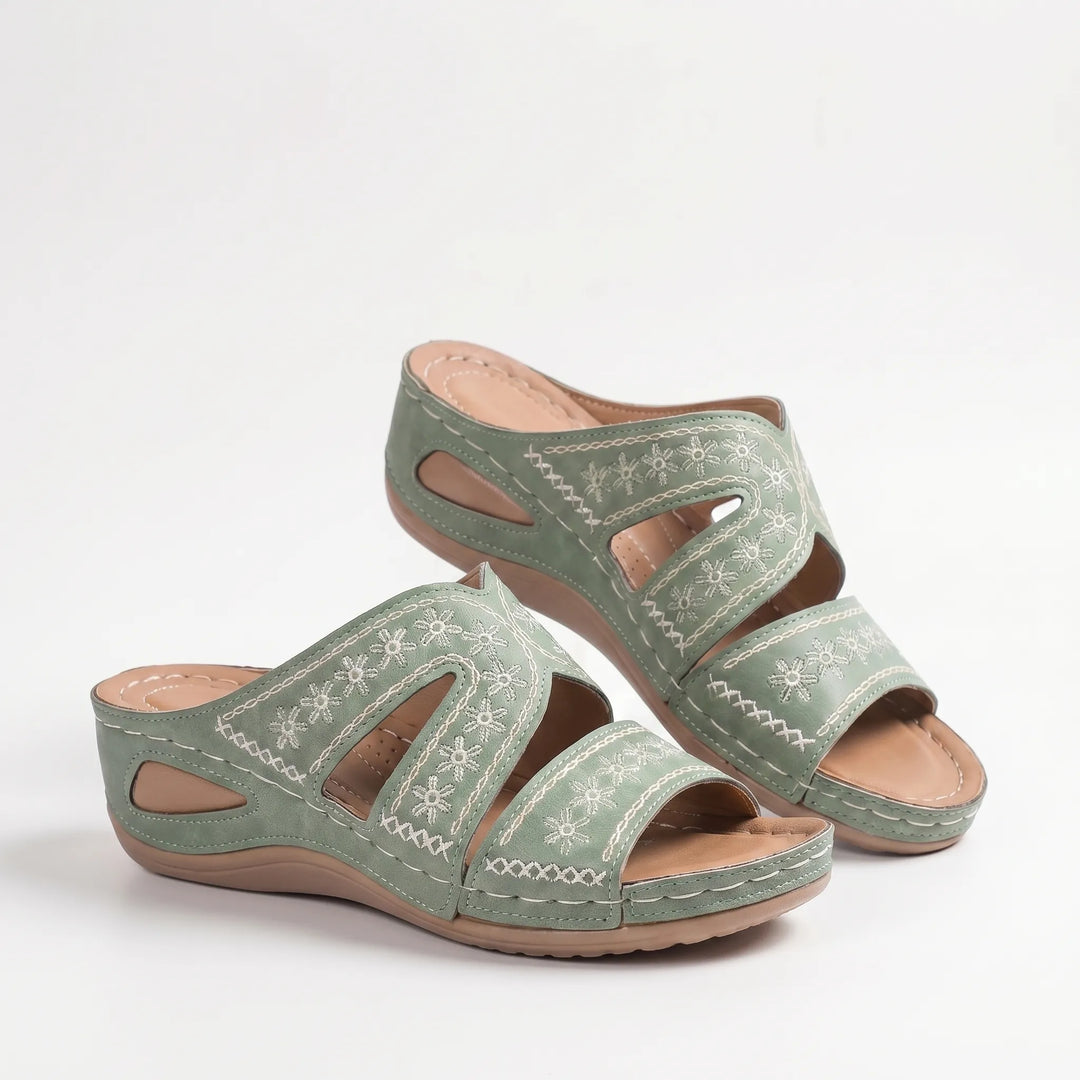 Women's Wedge Slide Sandals - Open Toe with Cutout Straps