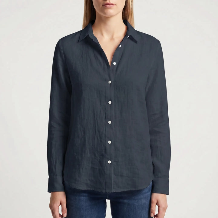 Women's Summer Button Up Blouse - Long Sleeve Casual V Neck Dressy