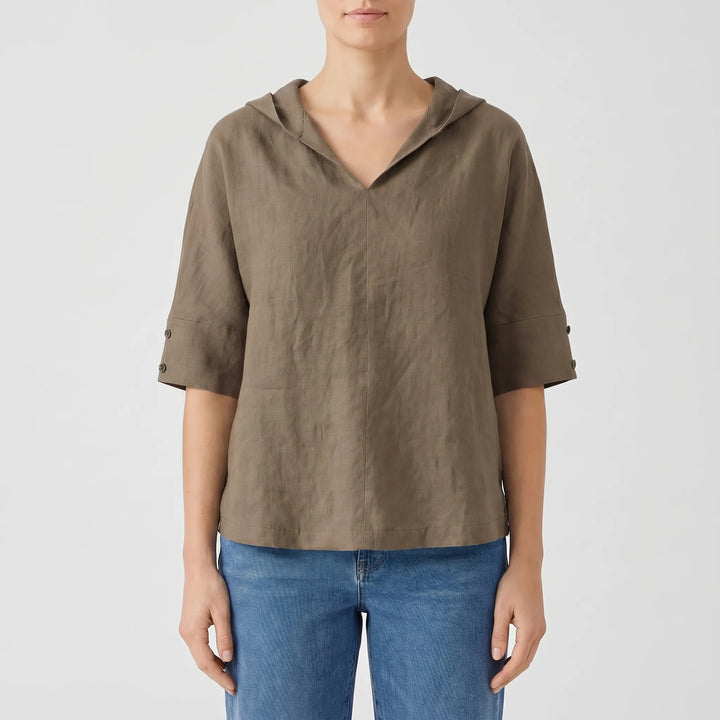 Women's V Neck Casual Top - Relaxed Fit with Half Sleeve