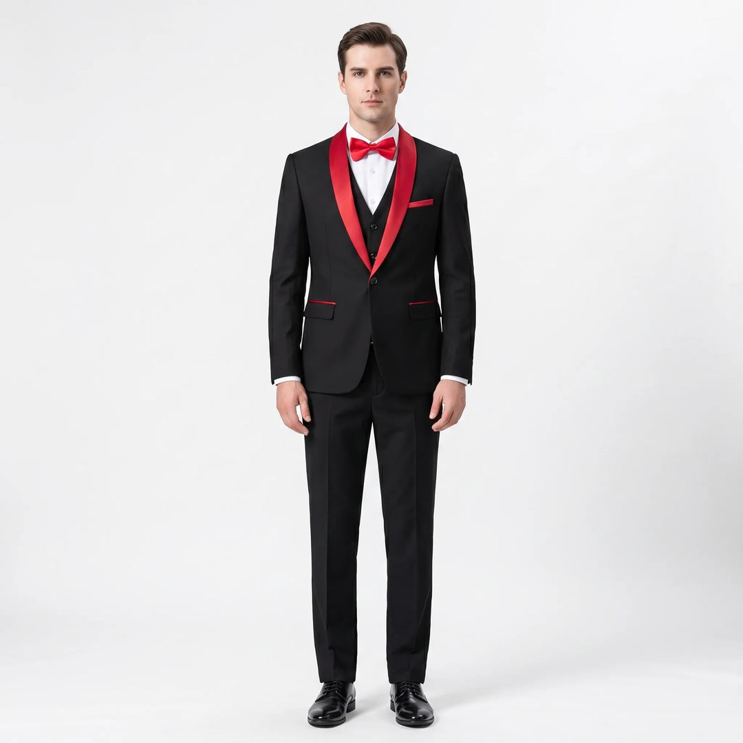 Men's 3 Piece Tuxedo Suit - Slim Fit Blazer Vest and Pants