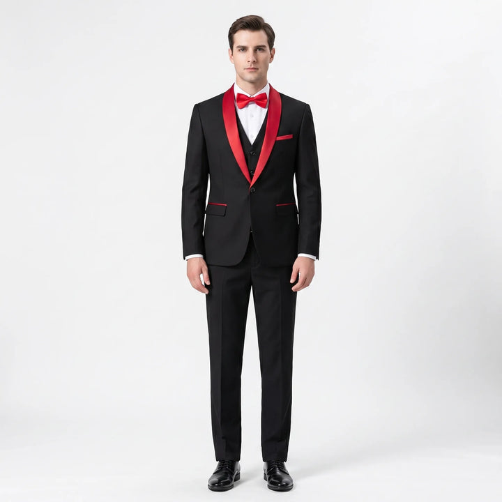 Men's 3 Piece Tuxedo Suit - Slim Fit Blazer Vest and Pants