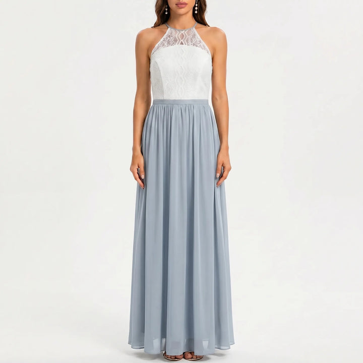 Women's Halter Maxi Dress - Open Back for Wedding Guest