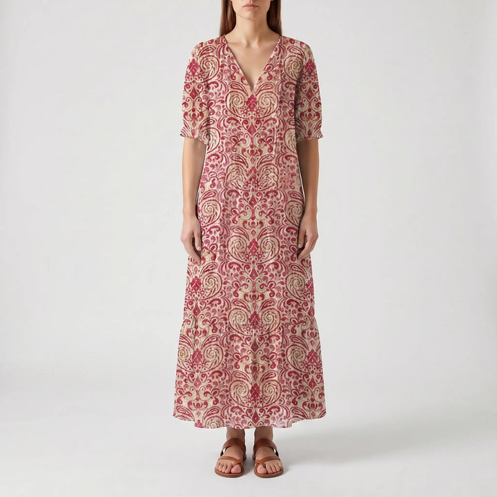 Women's Boho Maxi Dress - Casual Summer V Neck Sundress