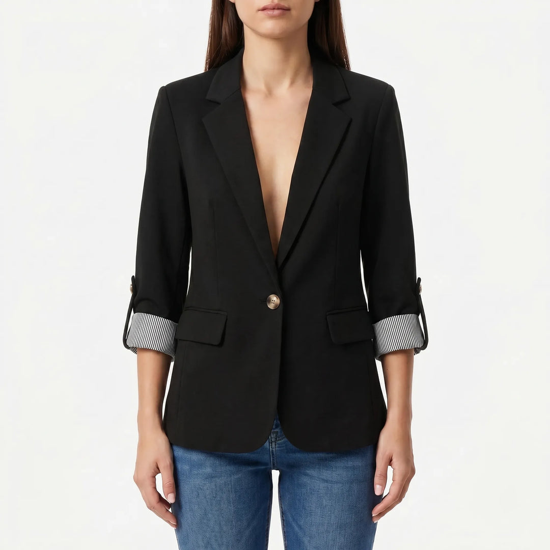 Women's Open Front Blazer - Casual Work Jacket with Roll Sleeves