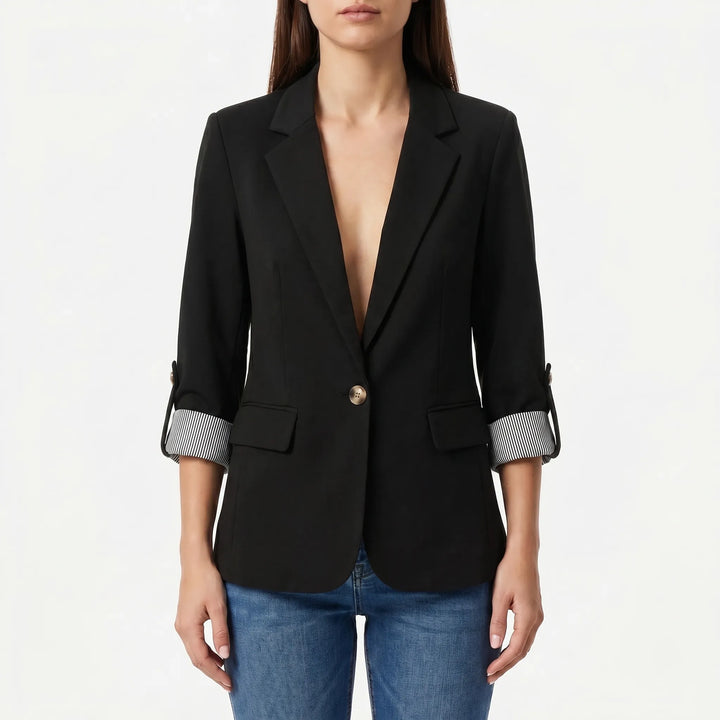 Women's Open Front Blazer - Casual Work Jacket with Roll Sleeves