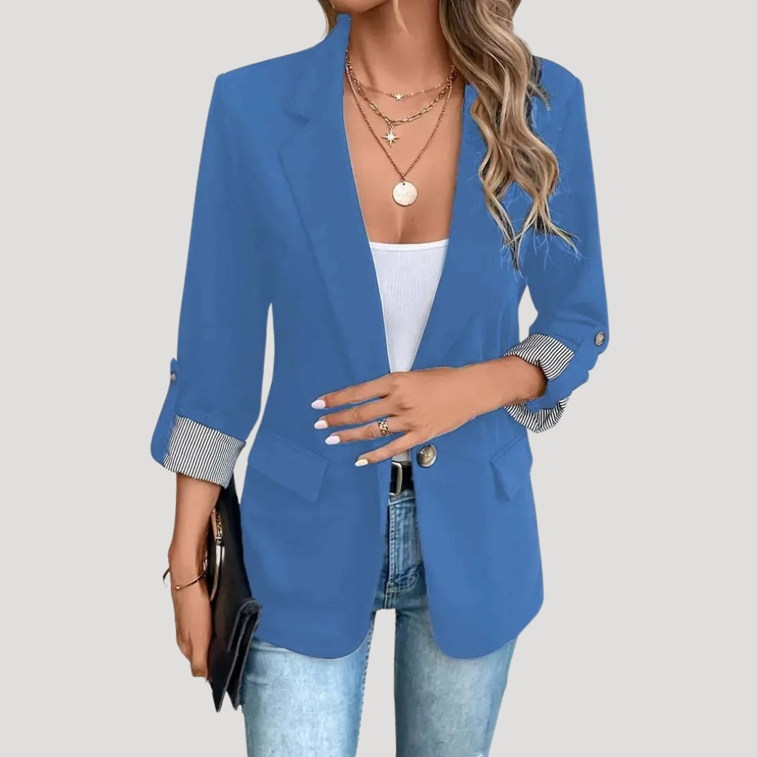 Women's Open Front Blazer - Casual Work Jacket with Roll Sleeves