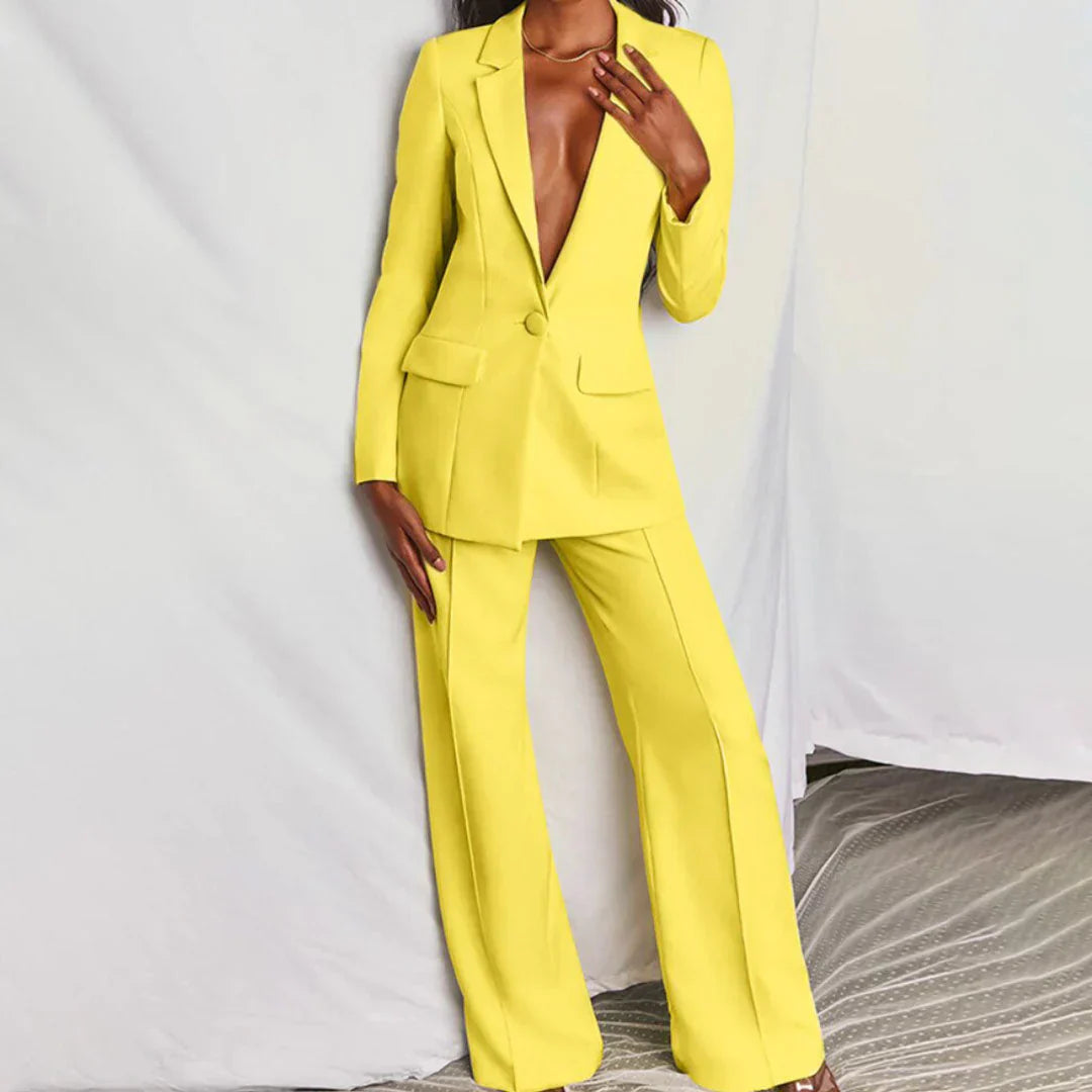 Women's 2 Piece Suit Set - Blazer and Wide Leg Pants