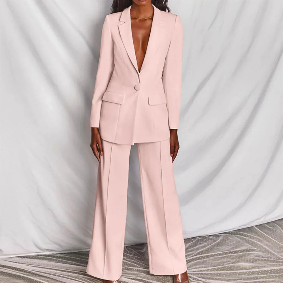 Women's 2 Piece Suit Set - Blazer and Wide Leg Pants