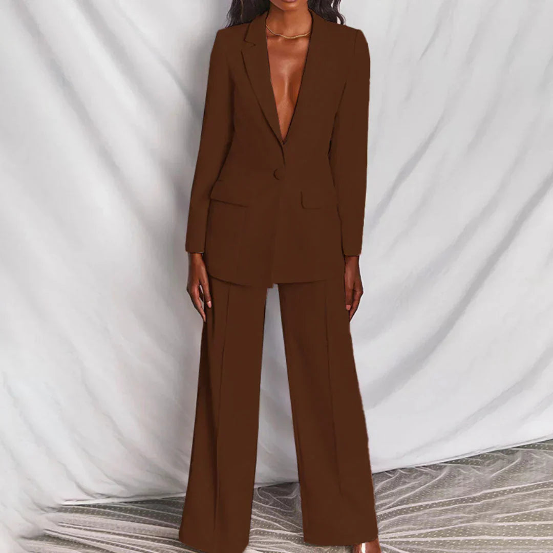 Women's 2 Piece Suit Set - Blazer and Wide Leg Pants