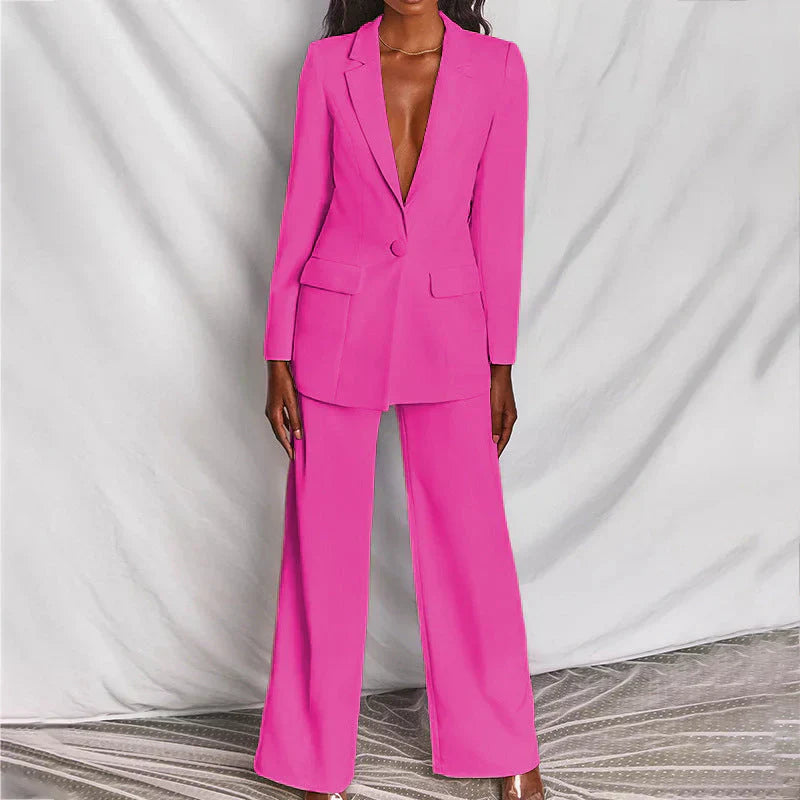 Women's 2 Piece Suit Set - Blazer and Wide Leg Pants