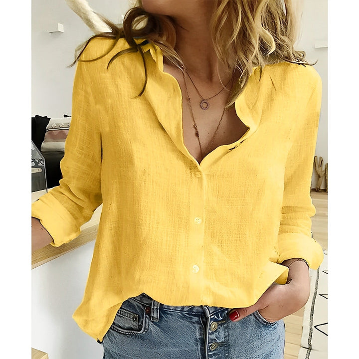 Women's Summer Button Down Blouse - Casual Relaxed Long Sleeve Top