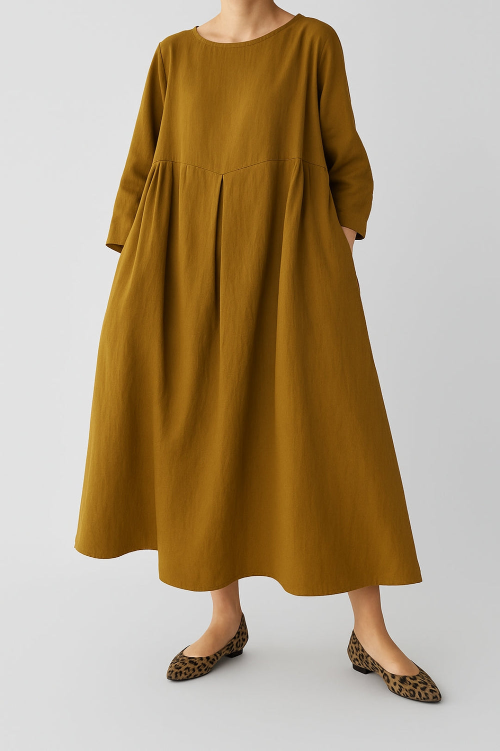 Women's Loose Fit Midi Dress - Swing Dress with Pockets