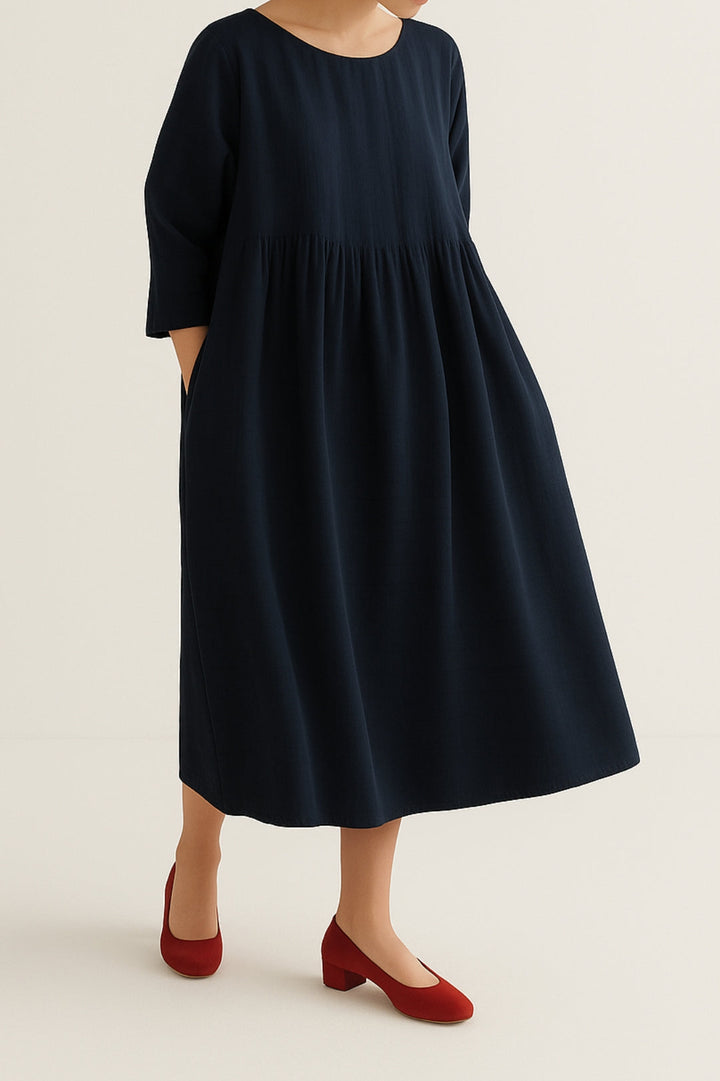 Women's Loose Fit Midi Dress - Swing Dress with Pockets