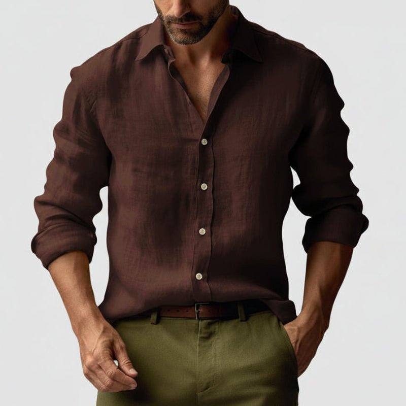 Men's Long Sleeve Linen Shirt - Button Down for Smart Casual