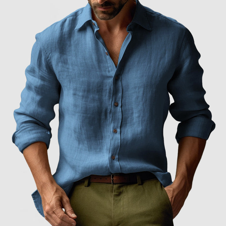 Men's Long Sleeve Linen Shirt - Button Down for Smart Casual