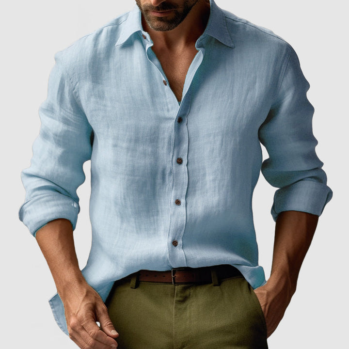 Men's Long Sleeve Linen Shirt - Button Down for Smart Casual