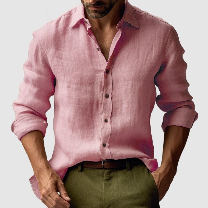 Men's Long Sleeve Linen Shirt - Button Down for Smart Casual
