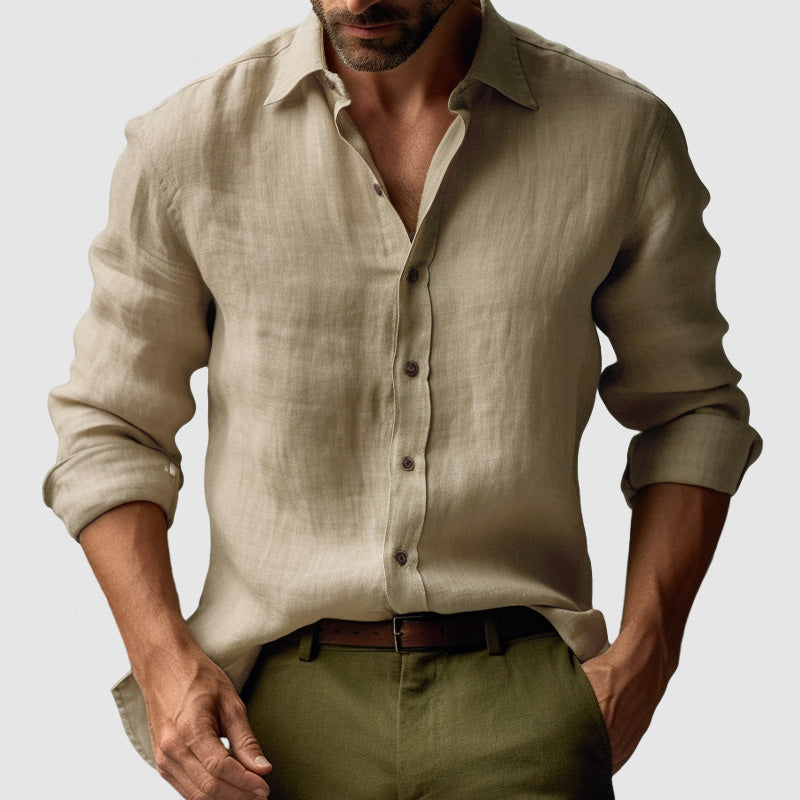 Men's Long Sleeve Linen Shirt - Button Down for Smart Casual