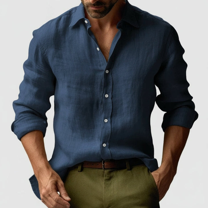 Men's Long Sleeve Linen Shirt - Button Down for Smart Casual