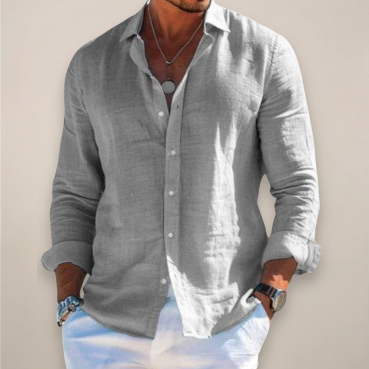 Men's Long Sleeve Linen Shirt - Casual Summer Button Down
