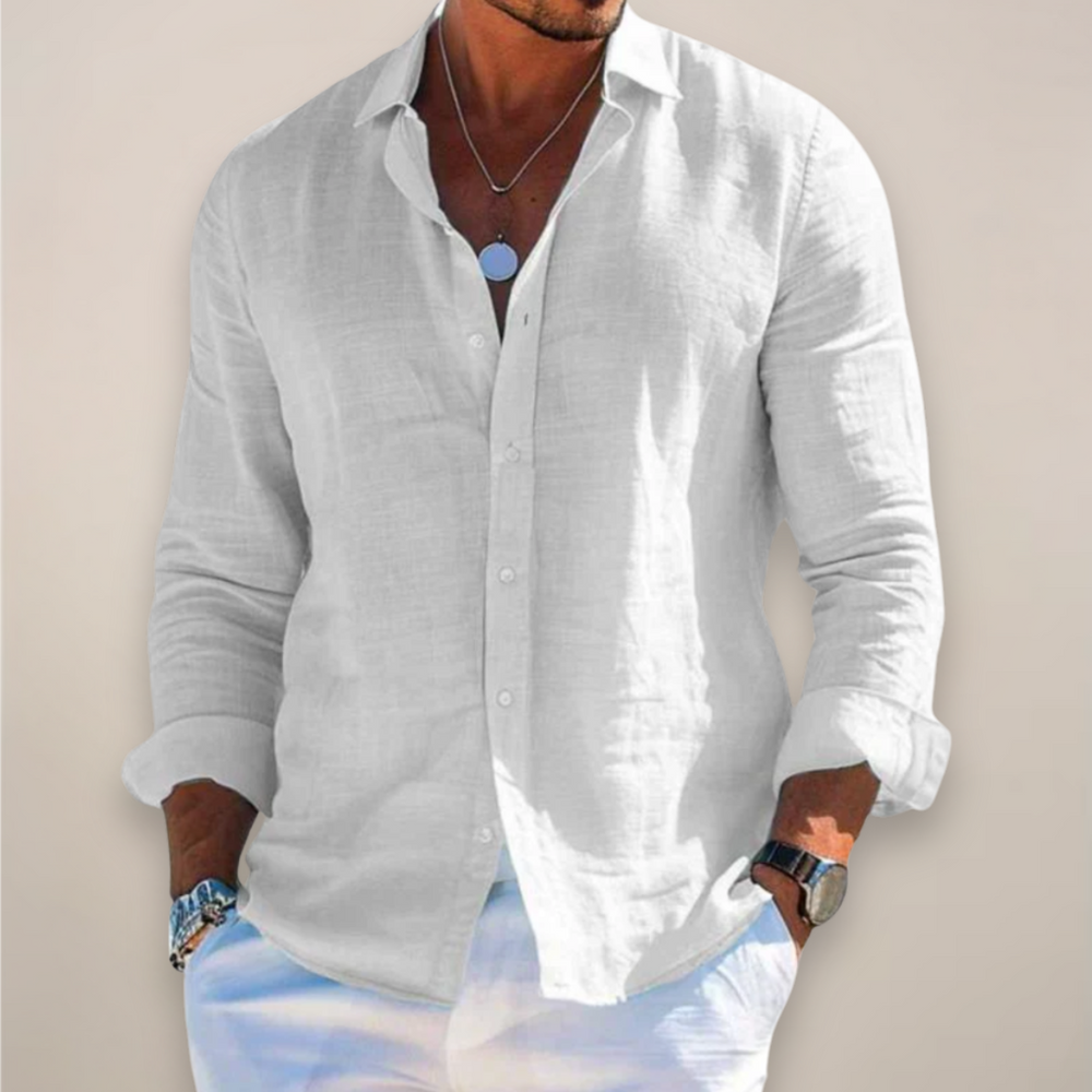 Men's Long Sleeve Linen Shirt - Casual Summer Button Down