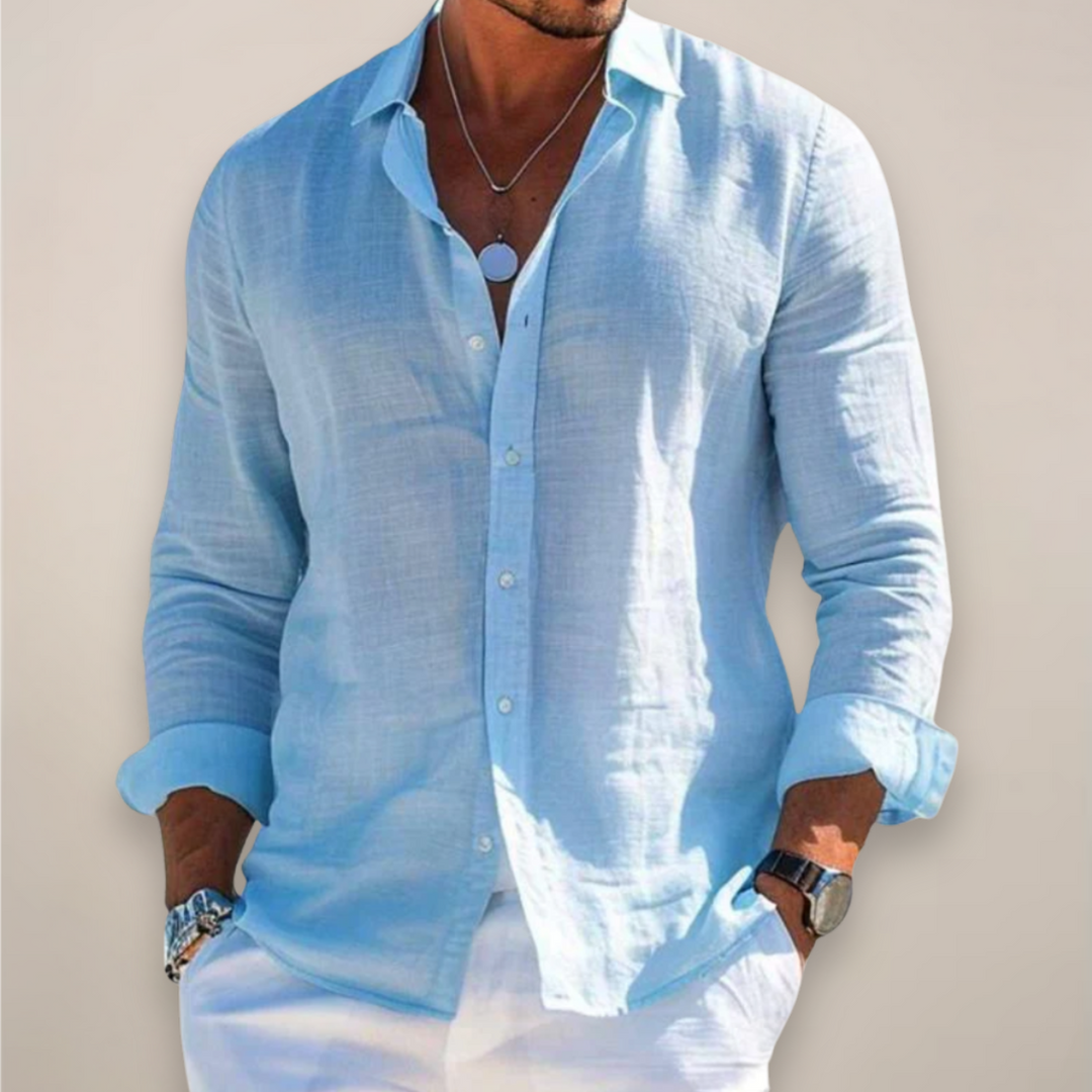 Men's Long Sleeve Linen Shirt - Casual Summer Button Down