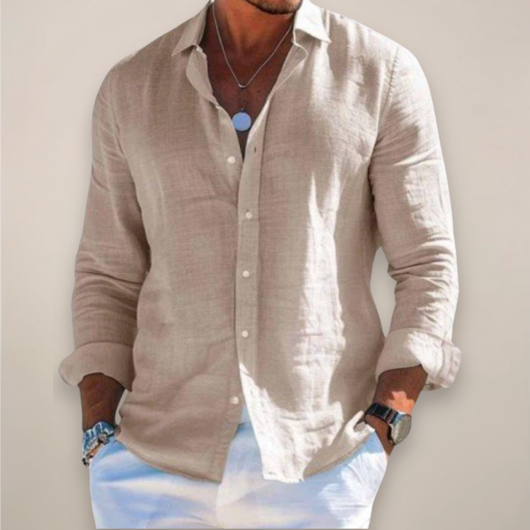 Men's Long Sleeve Linen Shirt - Casual Summer Button Down