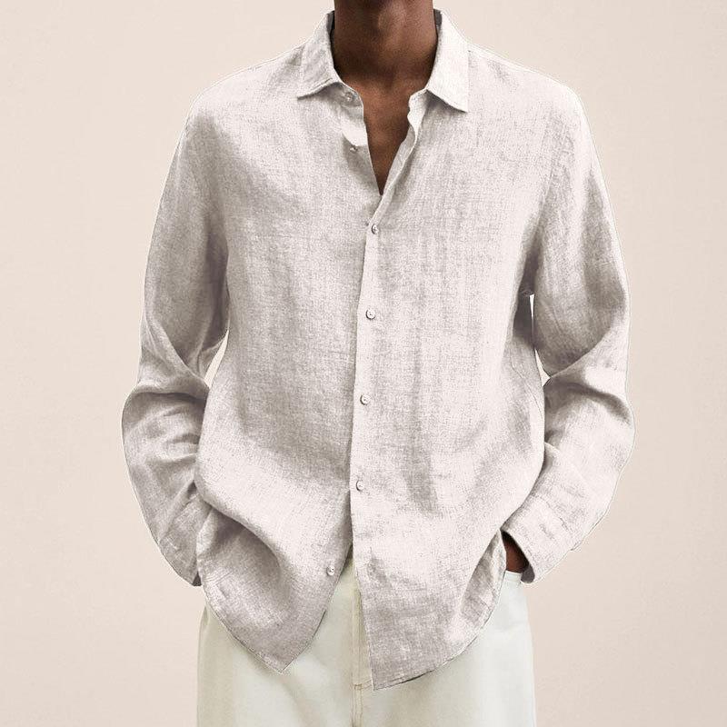 Men's Long Sleeve Linen Shirt - Casual Summer Button Down