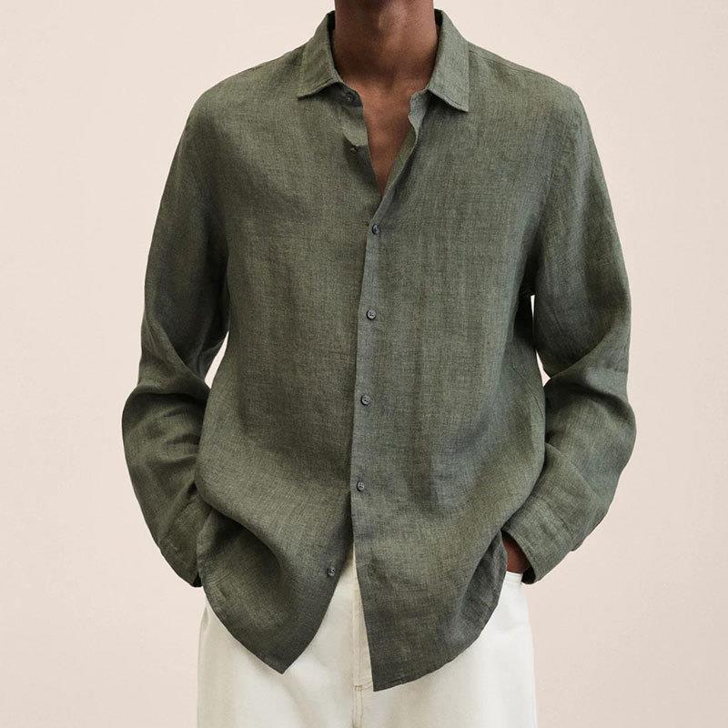 Men's Long Sleeve Linen Shirt - Casual Summer Button Down