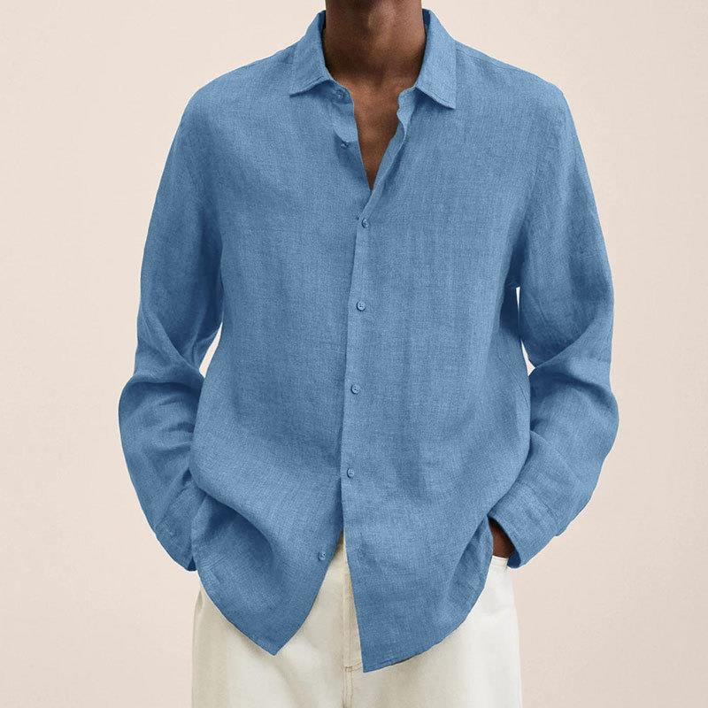 Men's Long Sleeve Linen Shirt - Casual Summer Button Down