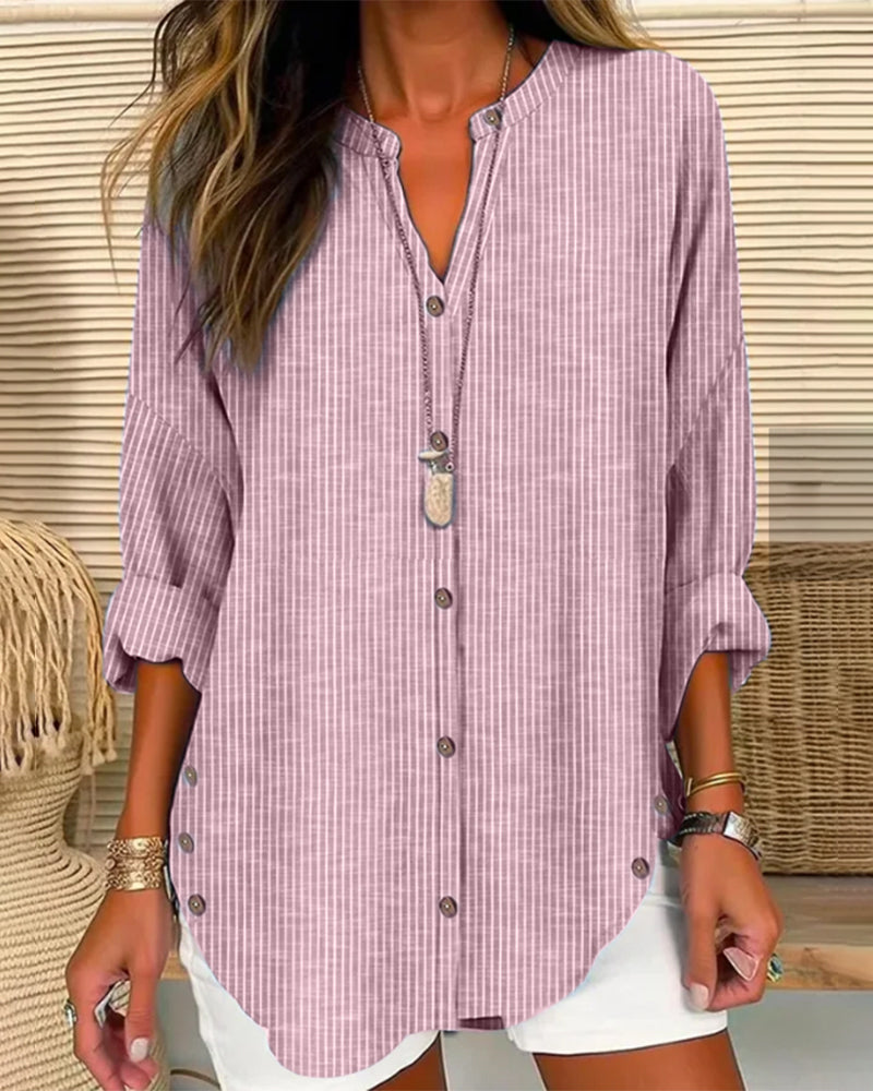 Women's Striped Tunic Blouse - Casual Summer Button Front Top