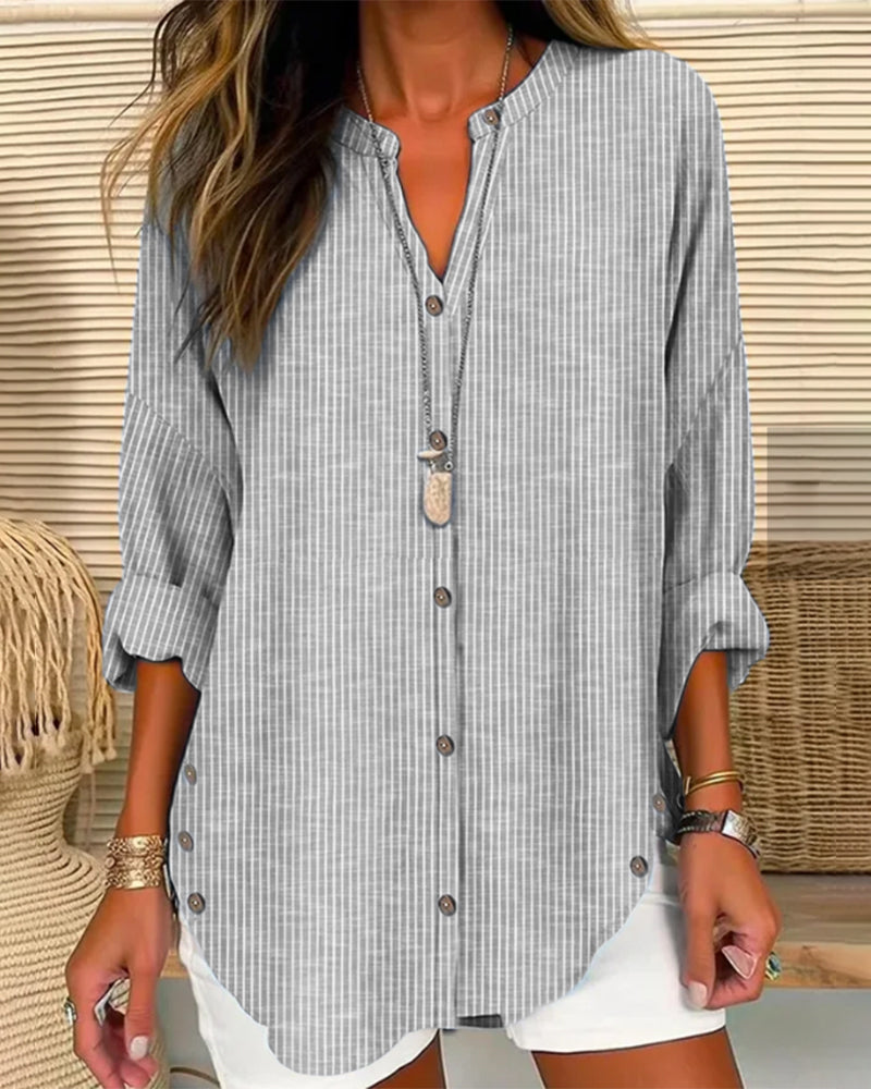 Women's Striped Tunic Blouse - Casual Summer Button Front Top