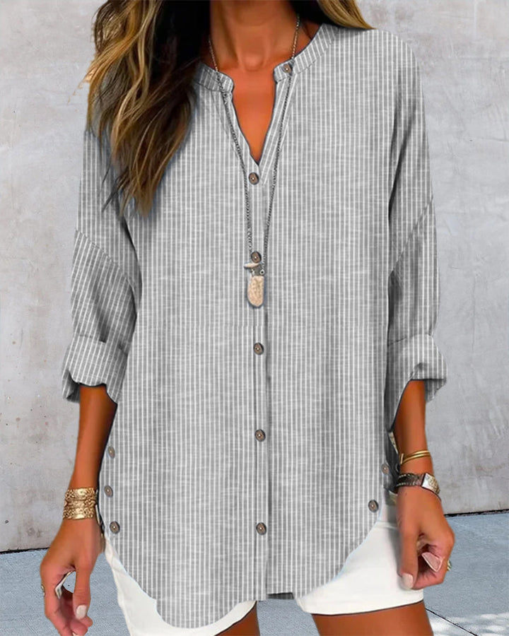 Women's Striped Tunic Blouse - Casual Summer Button Front Top